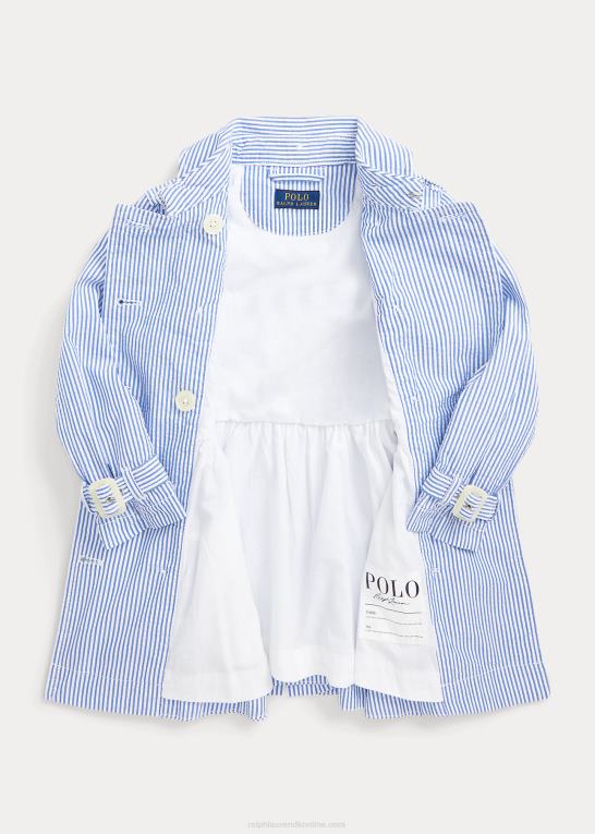 blå/hvid børn Ralph Lauren seersucker trenchcoat med hætte Z426B7349