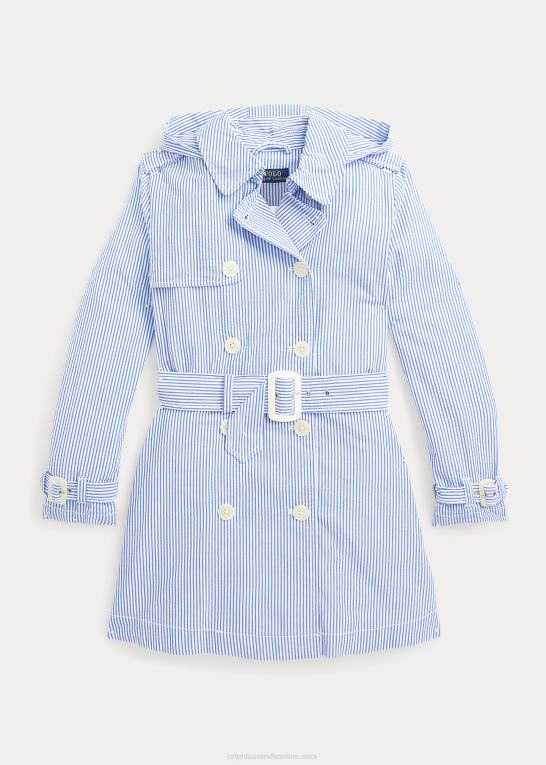 blå/hvid børn Ralph Lauren seersucker trenchcoat med hætte Z426B7527