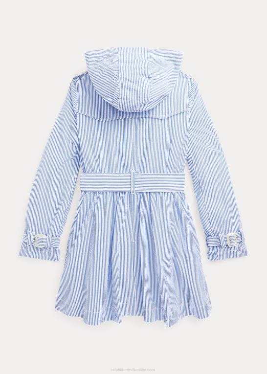 blå/hvid børn Ralph Lauren seersucker trenchcoat med hætte Z426B7527