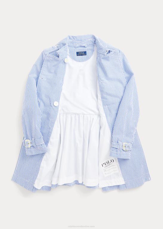 blå/hvid børn Ralph Lauren seersucker trenchcoat med hætte Z426B7527