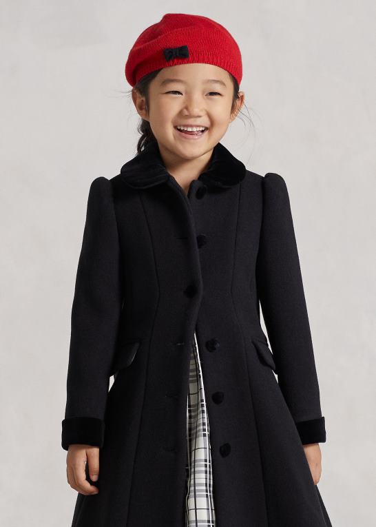 sort børn Ralph Lauren prinsessefrakke i uld i fløjl Z426B7359