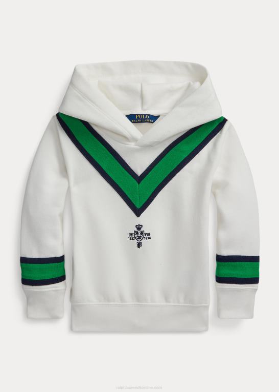 dækvask hvid børn Ralph Lauren cricket-stribet fleece hættetrøje Z426B9967