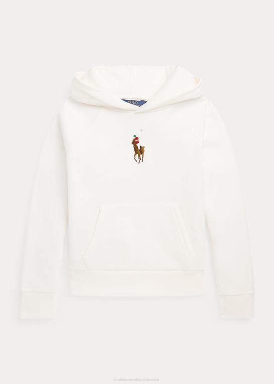 dækvask hvid børn Ralph Lauren stor pony fleece hættetrøje Z426B7496