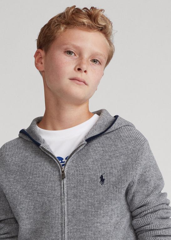 grå lyng børn Ralph Lauren kashmir hættetrøje med fuld lynlås Z426B6020