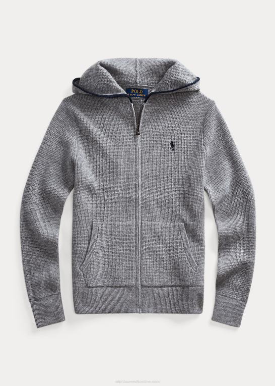 grå lyng børn Ralph Lauren kashmir hættetrøje med fuld lynlås Z426B6020