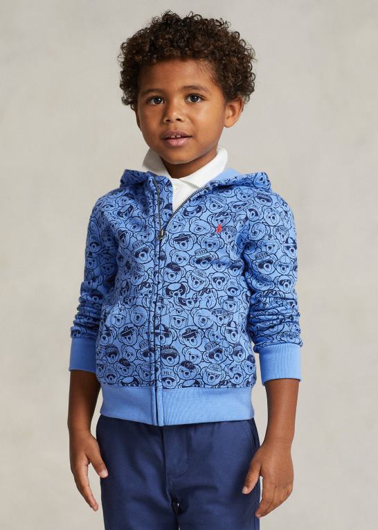 havneø blå/marine børn Ralph Lauren polo bear fleece hættetrøje med fuld lynlås Z426B5664