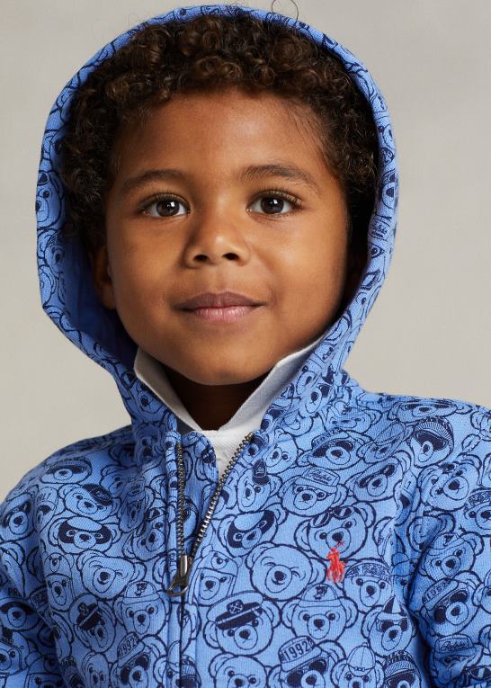 havneø blå/marine børn Ralph Lauren polo bear fleece hættetrøje med fuld lynlås Z426B5664