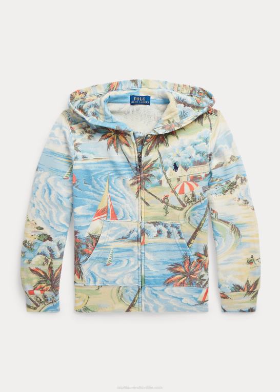 hawaiiansk strandbasar børn Ralph Lauren hættetrøje med fuld lynlås i spafrotté med tropisk tryk Z426B5756