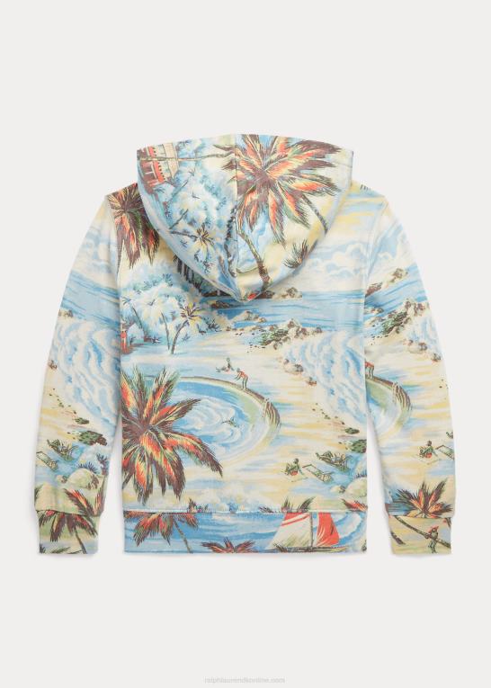 hawaiiansk strandbasar børn Ralph Lauren hættetrøje med fuld lynlås i spafrotté med tropisk tryk Z426B5756
