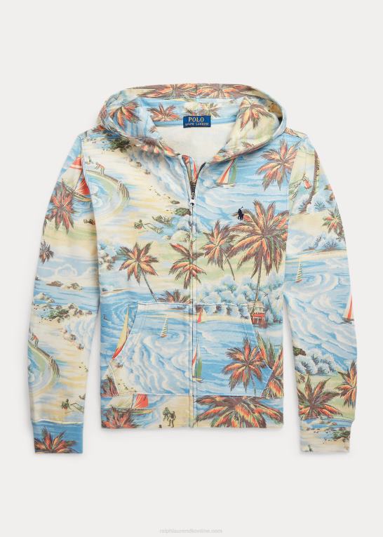 hawaiiansk strandbasar børn Ralph Lauren hættetrøje med fuld lynlås i spafrotté med tropisk tryk Z426B6117