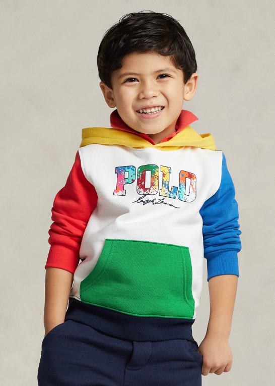 hvid multi børn Ralph Lauren farveblokeret logo fleece hættetrøje Z426B5660