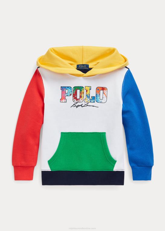 hvid multi børn Ralph Lauren farveblokeret logo fleece hættetrøje Z426B5660