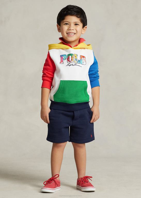 hvid multi børn Ralph Lauren farveblokeret logo fleece hættetrøje Z426B5660