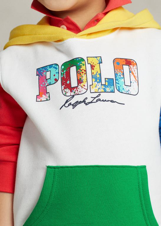 hvid multi børn Ralph Lauren farveblokeret logo fleece hættetrøje Z426B5660