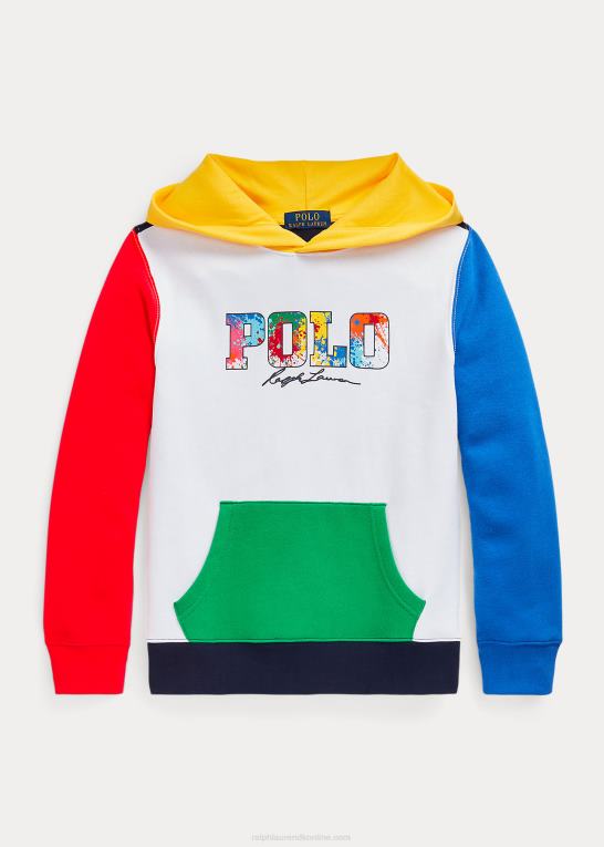 hvid multi børn Ralph Lauren farveblokeret logo fleece hættetrøje Z426B6167