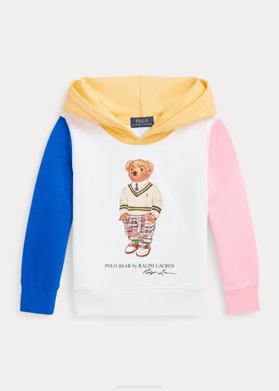 hvid multifjederbjørn børn Ralph Lauren polobjørn farveblokeret fleece-hættetrøje Z426B5792