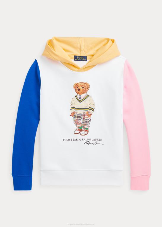 hvid multifjederbjørn børn Ralph Lauren polobjørn farveblokeret fleece-hættetrøje Z426B9859
