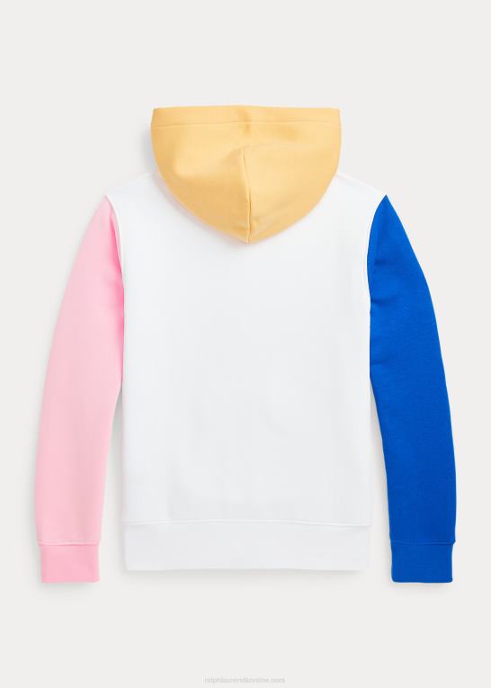 hvid multifjederbjørn børn Ralph Lauren polobjørn farveblokeret fleece-hættetrøje Z426B9859