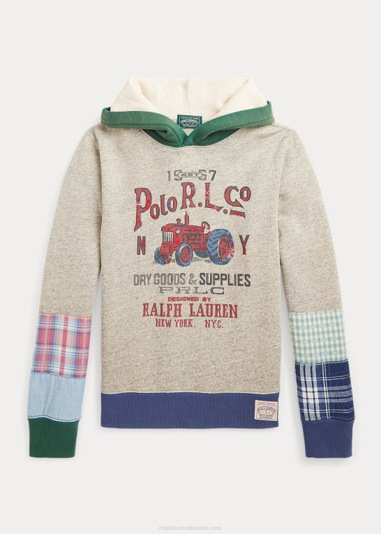 loftlyng børn Ralph Lauren patchwork fleece grafisk hættetrøje Z426B9830