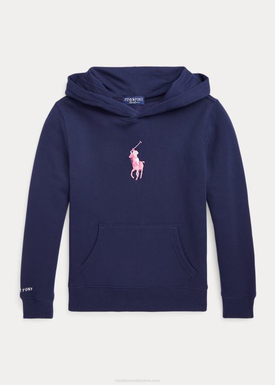 marineblå/pink børn Ralph Lauren pink pony fleece hættetrøje Z426B6074