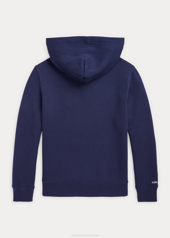 marineblå/pink børn Ralph Lauren pink pony fleece hættetrøje Z426B6074