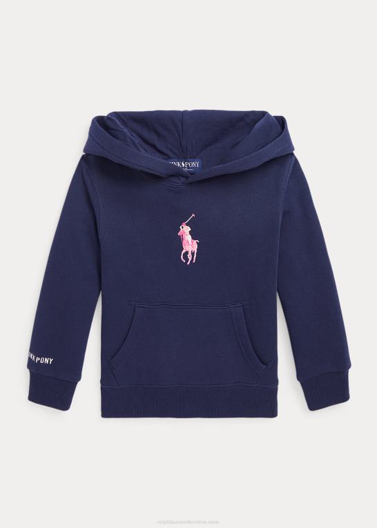 marineblå/pink børn Ralph Lauren pony fleece hættetrøje Z426B5717