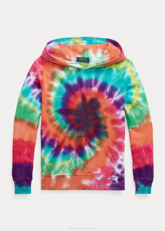 regnbuebindsfarve børn Ralph Lauren tie-dye hættetrøje i fransk bomuldsfrotté Z426B6130