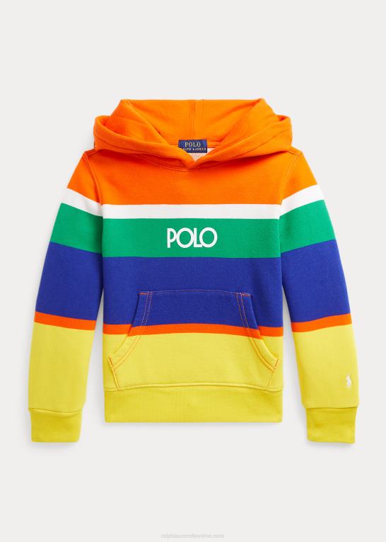 sejlende orange multi børn Ralph Lauren logo stribet fleece hættetrøje Z426B9772