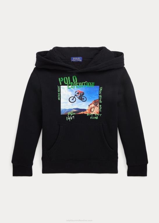 sort børn Ralph Lauren fleece grafisk hættetrøje Z426B9912