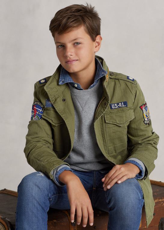 oliven bjerg børn Ralph Lauren feltjakke af bomuldssildeben Z426B6016