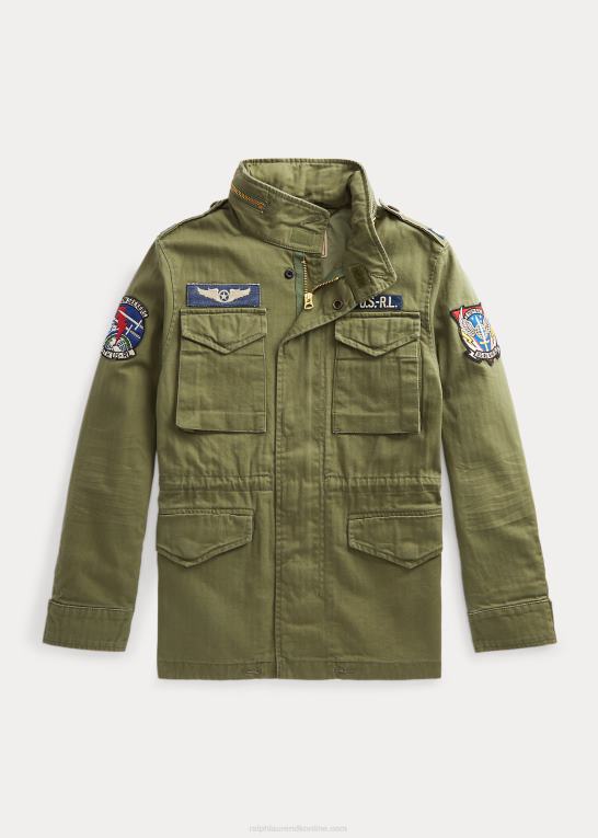 oliven bjerg børn Ralph Lauren feltjakke af bomuldssildeben Z426B6016
