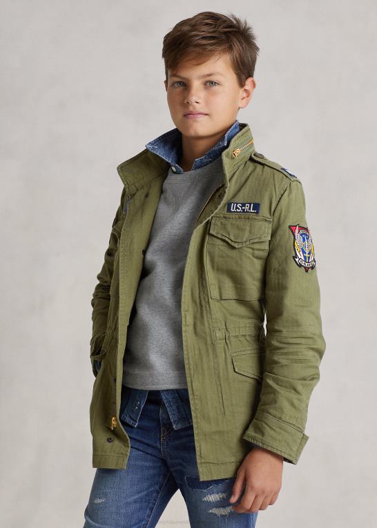 oliven bjerg børn Ralph Lauren feltjakke af bomuldssildeben Z426B6016