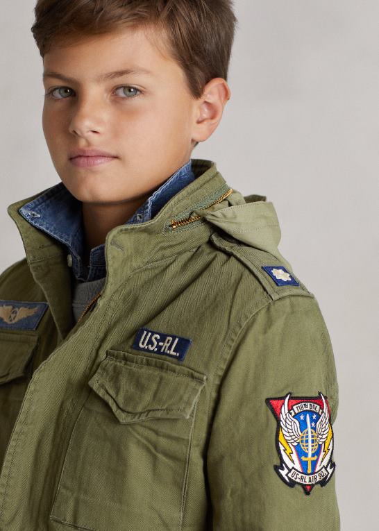 oliven bjerg børn Ralph Lauren feltjakke af bomuldssildeben Z426B6016