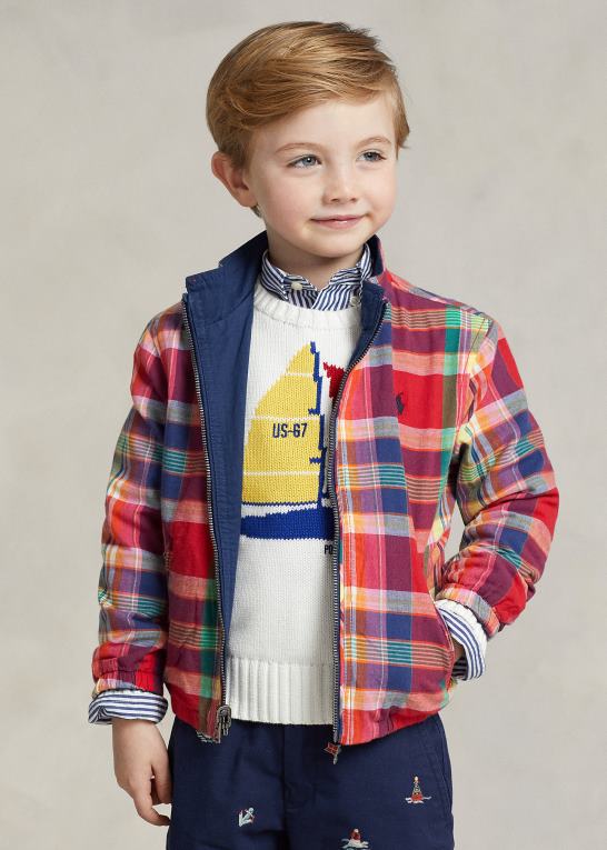 rød/marine multi børn Ralph Lauren vendbar madrasjakke i bomuld Z426B5662