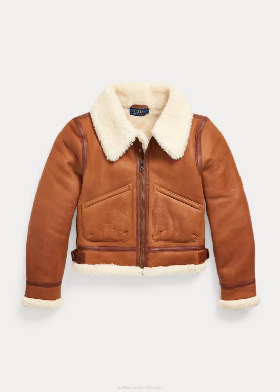ravbrun børn Ralph Lauren shearling-foret læderjakke Z426B7190