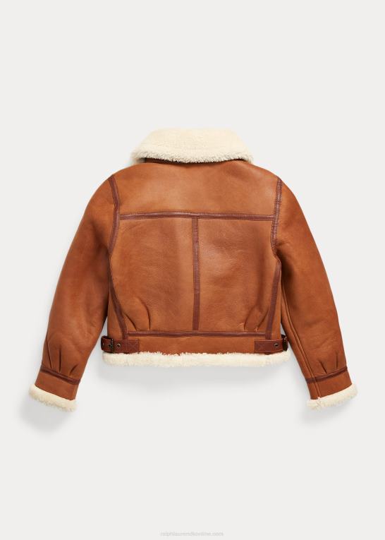 ravbrun børn Ralph Lauren shearling-foret læderjakke Z426B7190