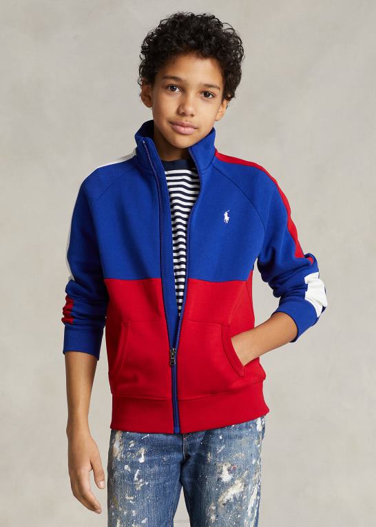 rl2000 rød multi børn Ralph Lauren farveblokeret dobbeltstrikket træningsjakke Z426B5972