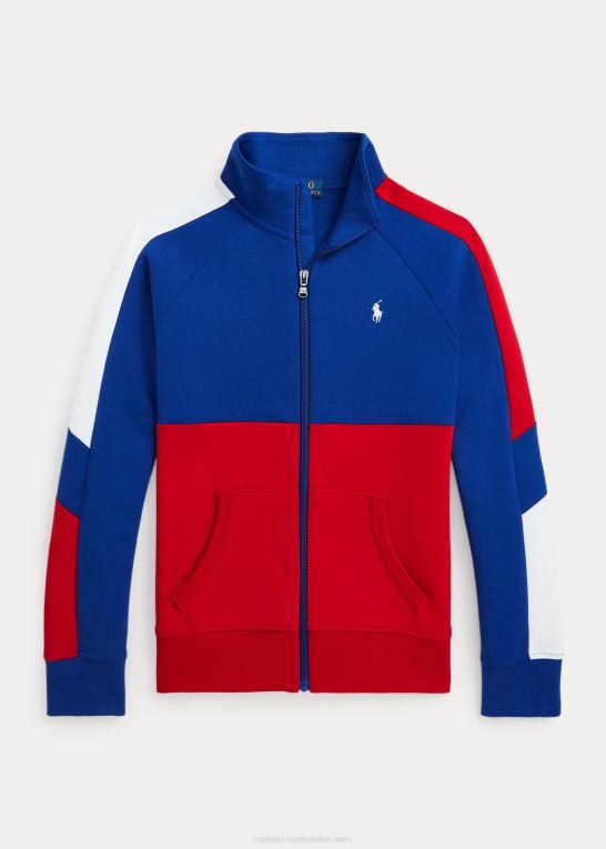 rl2000 rød multi børn Ralph Lauren farveblokeret dobbeltstrikket træningsjakke Z426B5972
