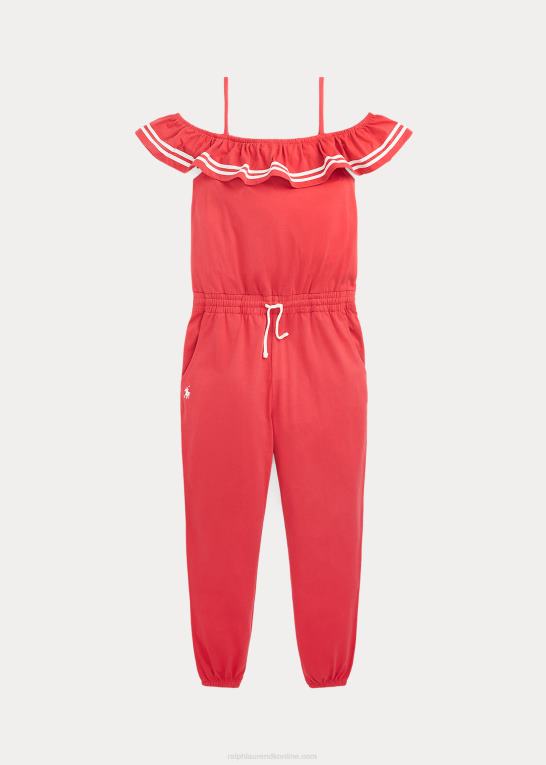 styrbord rød børn Ralph Lauren jumpsuit i bomuldsjersey med flæser Z426B7122