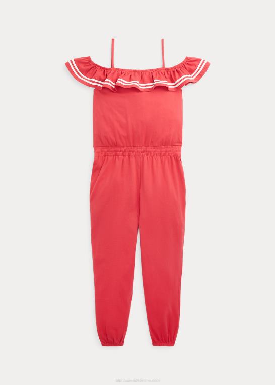 styrbord rød børn Ralph Lauren jumpsuit i bomuldsjersey med flæser Z426B7122