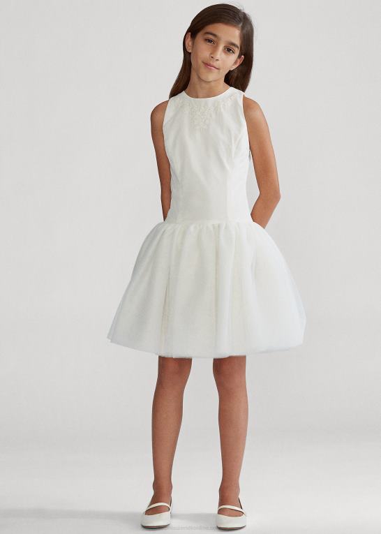 børn Ralph Lauren broderet silke tyl kjole Z426B7513