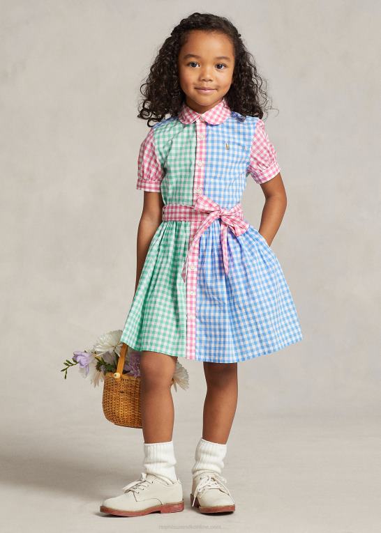 blå/hvid multi børn Ralph Lauren gingham bomuld poplin skjortekjole Z426B7344
