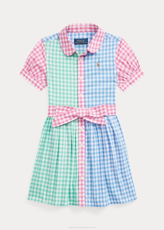 blå/hvid multi børn Ralph Lauren gingham bomuld poplin skjortekjole Z426B7344