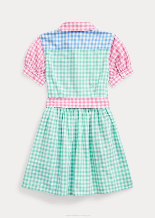 blå/hvid multi børn Ralph Lauren gingham bomuld poplin skjortekjole Z426B7344
