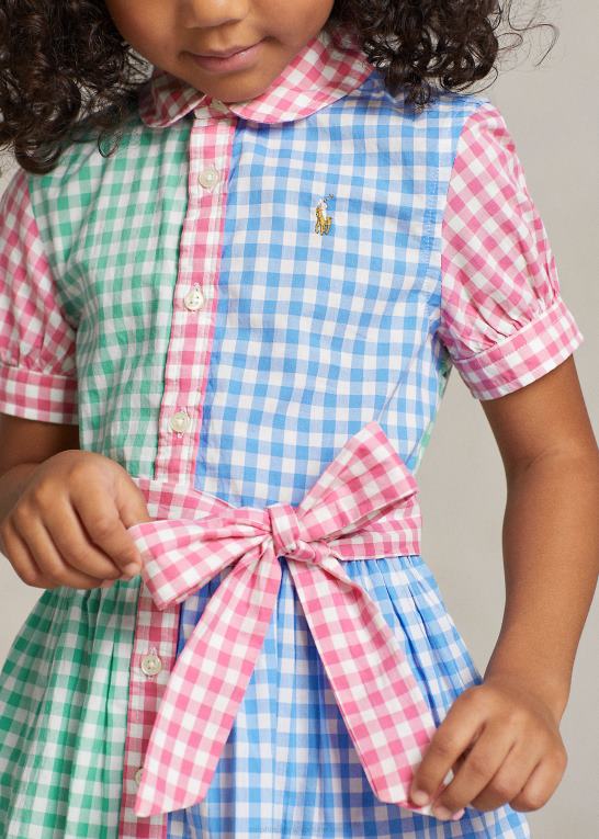 blå/hvid multi børn Ralph Lauren gingham bomuld poplin skjortekjole Z426B7344