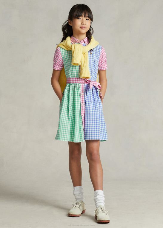 blå/hvid multi børn Ralph Lauren gingham bomuld poplin skjortekjole Z426B7489