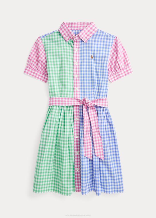 blå/hvid multi børn Ralph Lauren gingham bomuld poplin skjortekjole Z426B7489