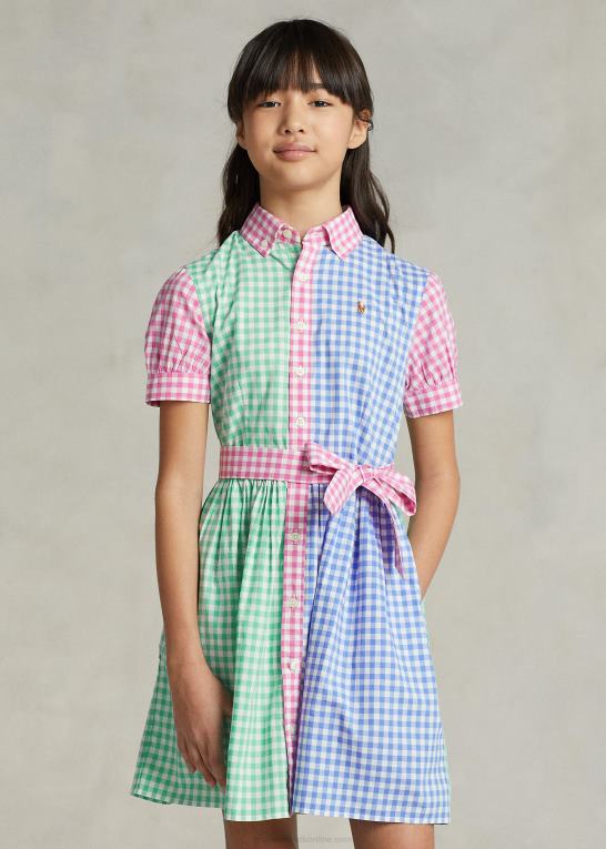 blå/hvid multi børn Ralph Lauren gingham bomuld poplin skjortekjole Z426B7489