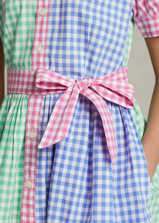 blå/hvid multi børn Ralph Lauren gingham bomuld poplin skjortekjole Z426B7489