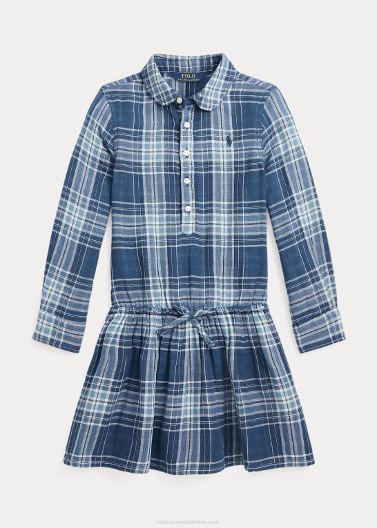 blå/marineblå plaid børn Ralph Lauren plaid dobbeltsidet skjortekjole i bomuld Z426B7445